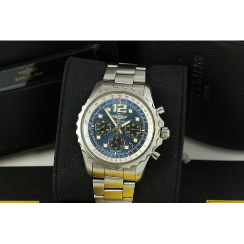 52 - BREITLING CHRONOSPACE CHRONOGRAPH A23360 BOX AND PAPERS 2015, circular sunburst blue dial with appli... 