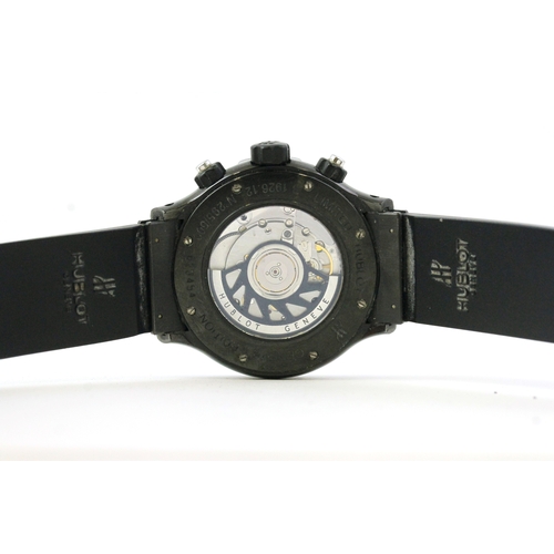 54 - HUBLOT SUPER B BLACK MAGIC FLYBACK CHRONOGRAPH WITH BOX REFERENCE B 1926.12, circular gloss black di... 