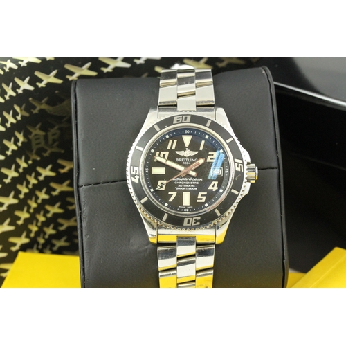 51 - BREITLING SUPEROCEAN AUTOMATIC REFERENCE A17364 WITH BOX, circular black dial with applied hour mark... 