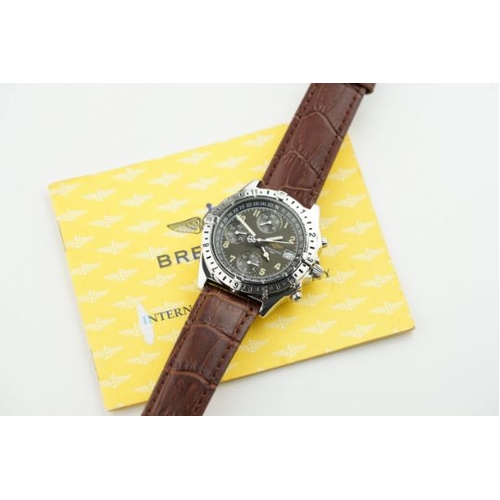 187 - BREITLING CHRONOMAT AUTOMATIC CHRONOGRAPH WATCH W/ GUARANTEE REF. A20048 1997, circular triple regis... 