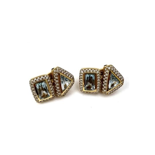 1253 - Fine designer CORUM heavy diamond and aquamarine pair of earrings. Measuring 2.6cm x 1.8cm wide. Wei... 