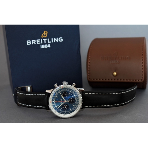 11 - BREITLING NAVITIMER B01 CHRONOGRAPH 43 WITH BOX REFERENCE AB0121, circular sunburst blue dial with b... 