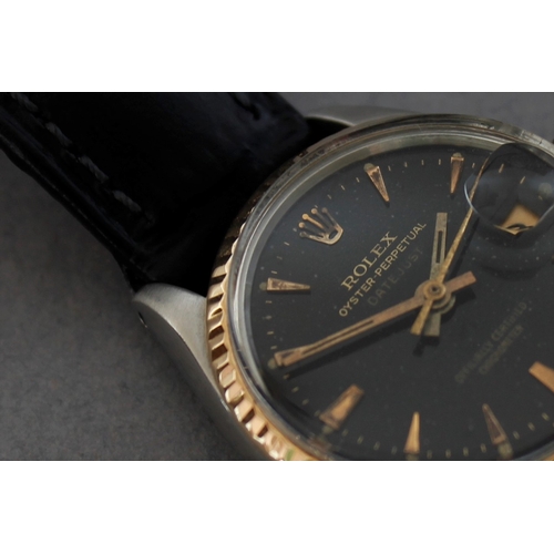 23 - ROLEX LADY DATEJUST 26 REFERENCE 6517 WITH PAPERS 1969, circular gloss black dial with patina, baton... 