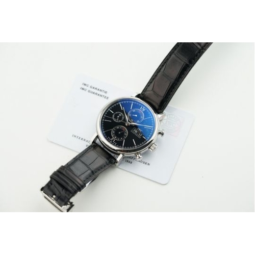 230 - IWC SCHAFFHAUSEN PORTOFINO AUTOMATIC CHRONOGRAPH REF. IW391008 W/ GUARANTEE CARD, circular black dia... 