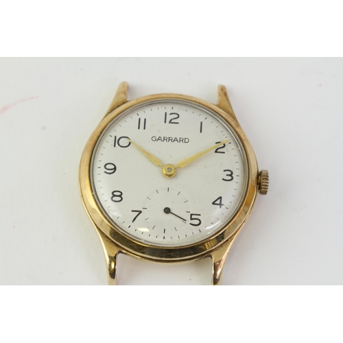 284 - VINTAGE 9CT GARRARD MANUAL WIND WRISTWATCH, circular white dial with arabic numeral hour markers, su... 