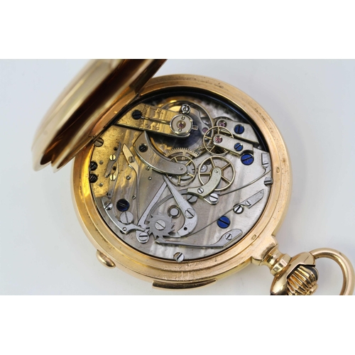 285 - 18CT FULL HUNTER QUARTER REPEATER POCKET WATCH CHRONOGRAPH, circular white dial with roman numeral h... 