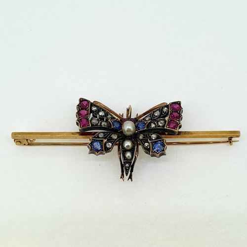 1237 - Victorian Butterfly with Ruby, Sapphire, rose cut
diamonds and pearls. Brooch/Pin