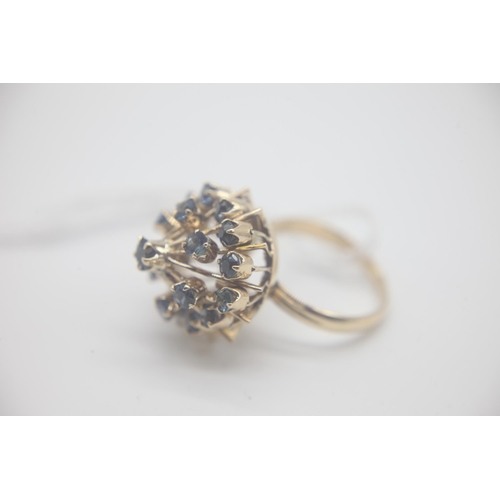 1032 - Vintage 14ct Gold Large Sapphire Cluster RingSet in 14ct Gold marked 14K. Head of the ring measures ... 