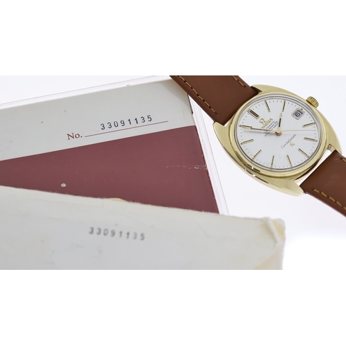 10 - VINTAGE OMEGA CONSTELLATION 168.017 WITH PAPERS 1973, circular silver textured dial with baton hour ... 