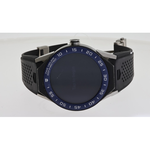 122 - TAG HEUER CONNECTED DIGITAL WATCH, digital dial with blue bezel, 46mm stainless steel case, Tag Heue... 