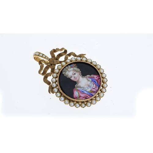 1292 - Antique 18ct gold natural seedpearls and enamel miniature locket pendant brooch . Set in 18ct gold. ... 