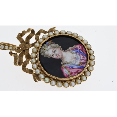 1292 - Antique 18ct gold natural seedpearls and enamel miniature locket pendant brooch . Set in 18ct gold. ... 