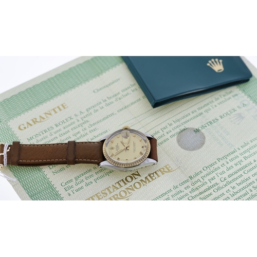 13 - UNUSUAL ROLEX OYSTER PERPETUAL DATE REFERENCE 1505  CIRCA 1972 WITH PAPERS & RARE CHAMPAGNE BLOCK MA... 