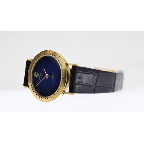 17 - 18CT LADIES ROLEX CELLINI REFERENCE 4081 WITH BOX CIRCA 1975, circular blue fume dial with Rolex app... 