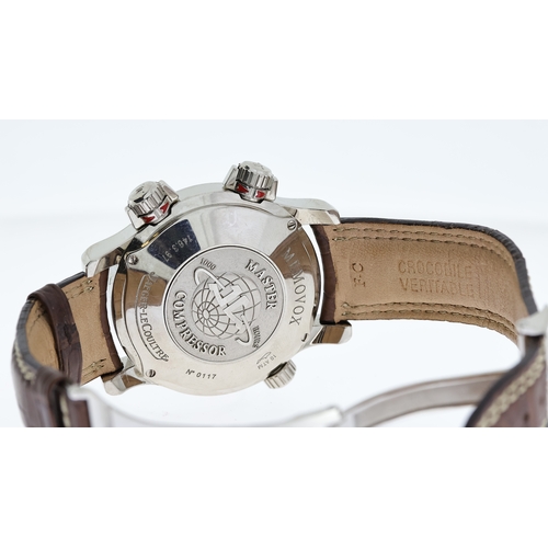 186 - 18CT JAEGER LECOULTRE MEMOVOX MASTER COMPRESSOR WITH PAPERS 2002, circular grey dial with arabic and... 