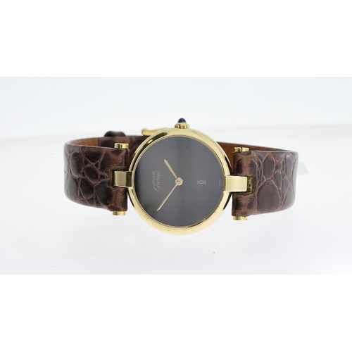 2 - *TO BE SOLD WITHOUT RESERVE* MUST DE CARTIER WITH CARTIER SERVICE DOCUMENT, circular dark brown 'spi... 