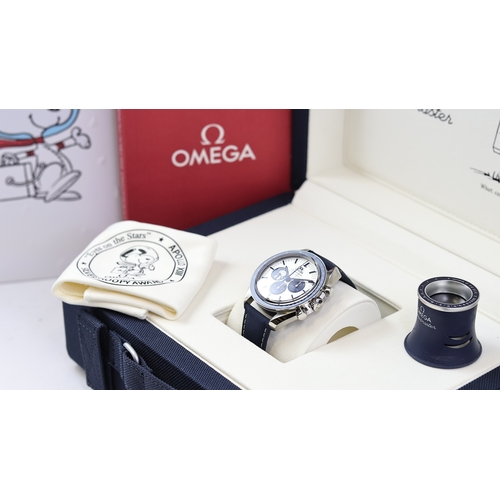 21 - UNWORN OMEGA SPEEDMASTER SILVER SNOOPY AWARD 50TH ANNIVERSARY 2022, circular 925 silver dial with ba... 