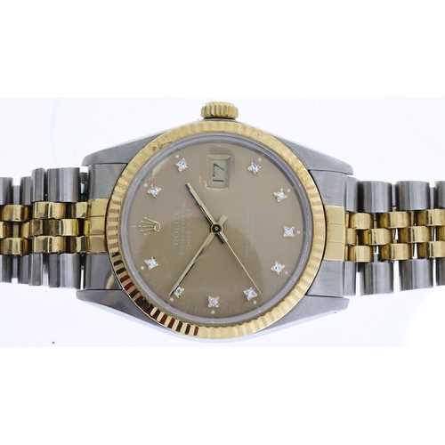 241 - ROLEX DATEJUST DIAMOND DOT DIAL 16013 CIRCA 1987, circular champagne dial with diamond dot hour mark... 