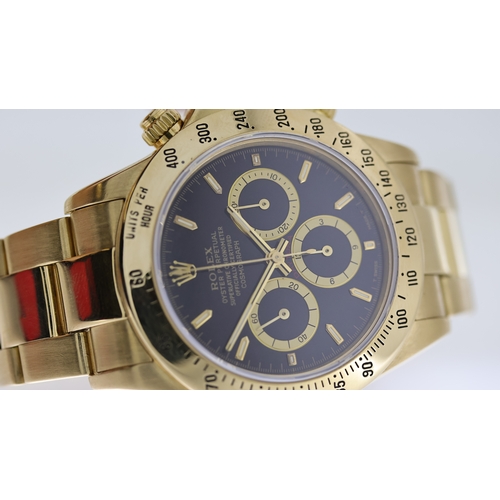 25 - 18CT ROLEX 'ZENITH' DAYTONA 16528 BOX AND PAPERS 1991, circular gloss black tritium dial with baton ... 