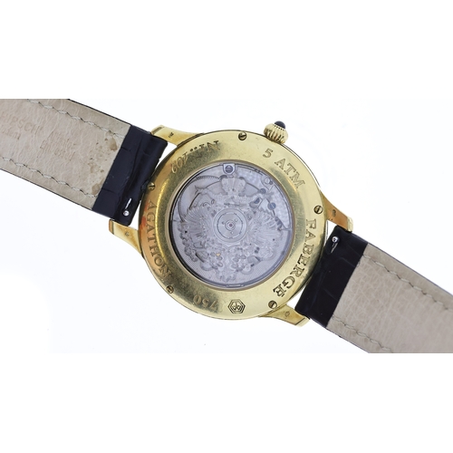 256 - FABERGE AGATHON 18CT NR.102, white enamel dial, Arabic numerals, gunmetal blue hands, 40mm 18ct yell... 