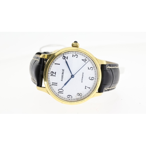 256 - FABERGE AGATHON 18CT NR.102, white enamel dial, Arabic numerals, gunmetal blue hands, 40mm 18ct yell... 