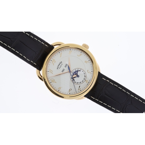 36 - 18CT HERMES ARCEAU GRANDE LUNE MOONPHASE AR8.870 WITH BOX AND BOOKLETS, circular cream dial with Bre... 