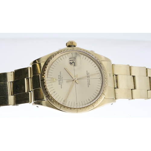 39 - 14CT ROLEX OYSTER PERPETUAL DATE ZEPHYR DIAL CIRCA 1972, circular champagne dial with dot hour marke... 