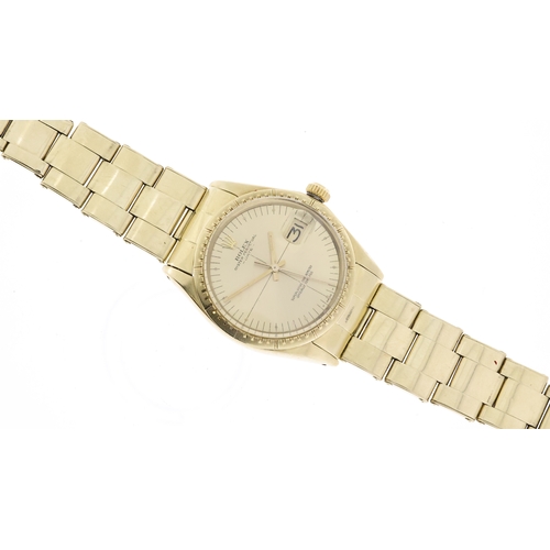 39 - 14CT ROLEX OYSTER PERPETUAL DATE ZEPHYR DIAL CIRCA 1972, circular champagne dial with dot hour marke... 