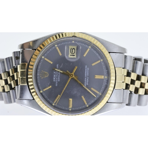 41 - VINTAGE ROLEX DATEJUST STEEL AND GOLD 1601 CIRCA 1974, circular grey dial with baton hour markers, g... 