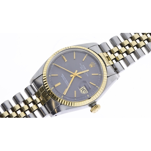 41 - VINTAGE ROLEX DATEJUST STEEL AND GOLD 1601 CIRCA 1974, circular grey dial with baton hour markers, g... 