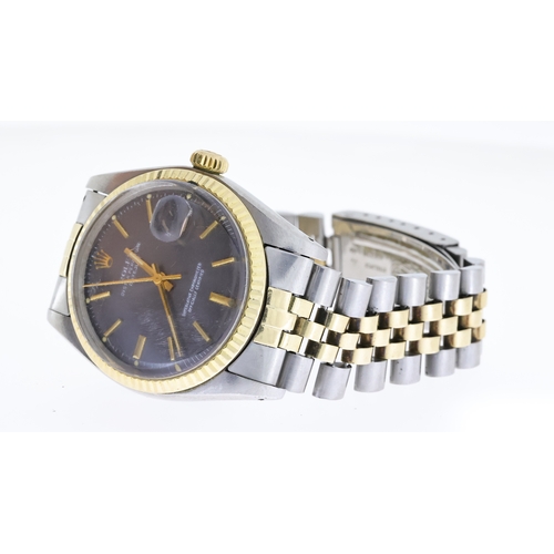 41 - VINTAGE ROLEX DATEJUST STEEL AND GOLD 1601 CIRCA 1974, circular grey dial with baton hour markers, g... 