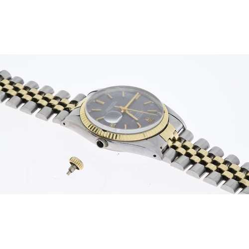 41 - VINTAGE ROLEX DATEJUST STEEL AND GOLD 1601 CIRCA 1974, circular grey dial with baton hour markers, g... 