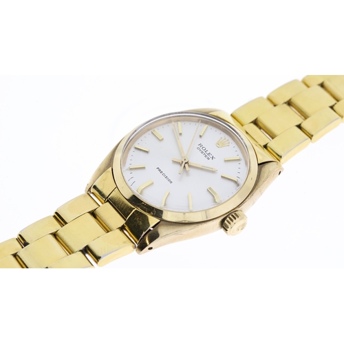 43 - VINTAGE 9CT ROLEX OYSTER PRECISION, circular silver dial with baton hour markers, 35mm 9ct gold case... 