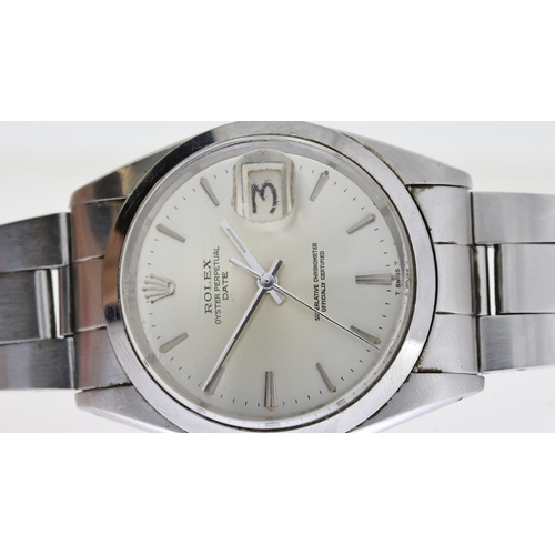 44 - VINTAGE ROLEX OYSTER PERPETUAL DATE 1500 CIRCA 1966, circular silver dial with baton hour markers, d... 