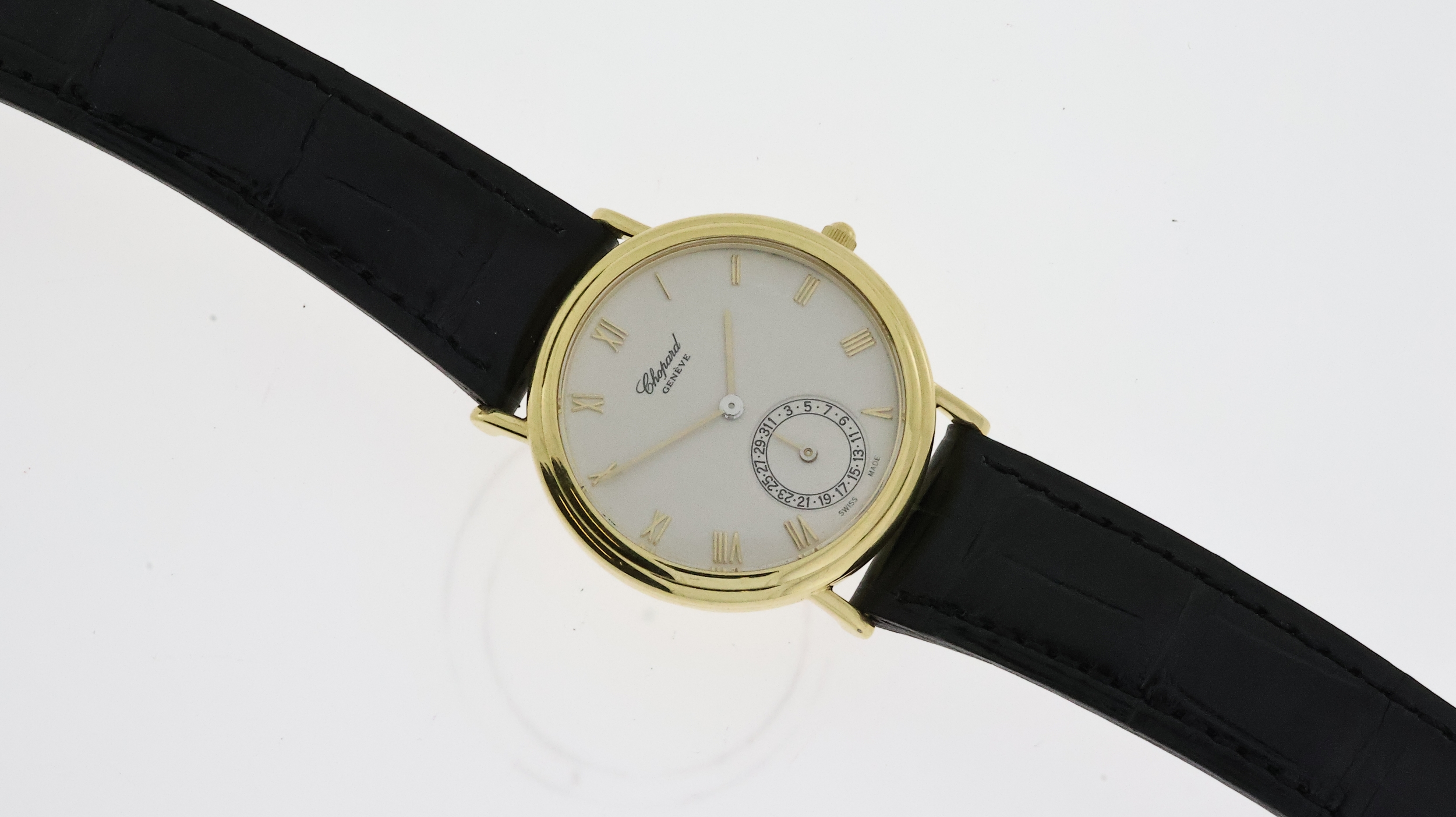 18CT CHOPARD LINEA D ORO QUARTZ REF 1118 circular white dial with