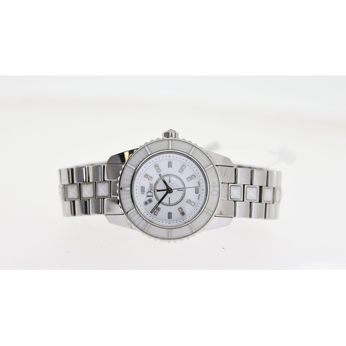 81 - DIOR CHRISTAL REF CD112112, white dial, stone set, 28mm case, stainless steel, quartz, not currently... 