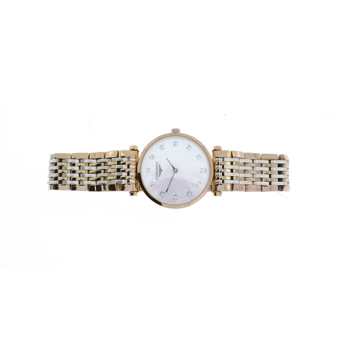 82 - LADIES LONGINES MOTHER OF PEARL DIAL QUARTZ WATCH, mother of pearl dial with diamond dot hour marker... 