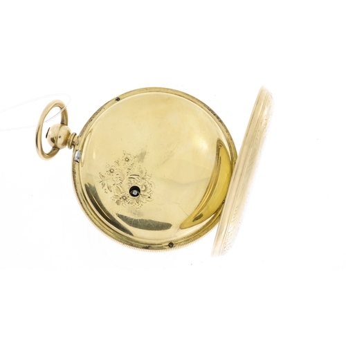 87 - 18CT VINTAGE VERGE HALF HUNTER POCKET WATCH, circular champagne gilt dial with roman numeral hour ma... 