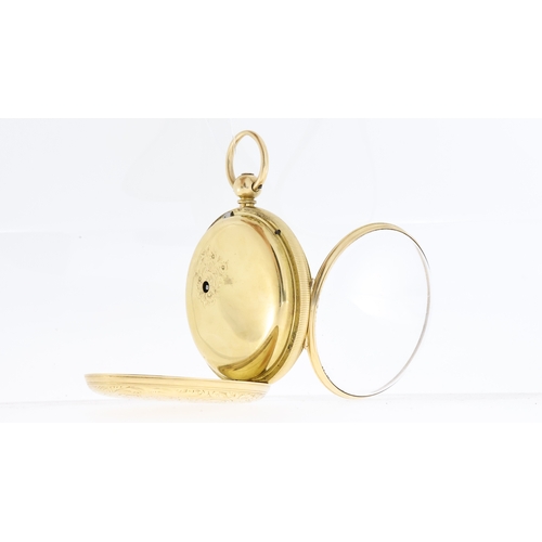 87 - 18CT VINTAGE VERGE HALF HUNTER POCKET WATCH, circular champagne gilt dial with roman numeral hour ma... 