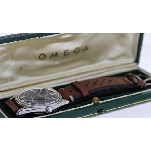 9 - VINTAGE OMEGA RANCHERO 2996-1 WITH BOX CIRCA 1958, circular black dial with dagger and arabic numera... 