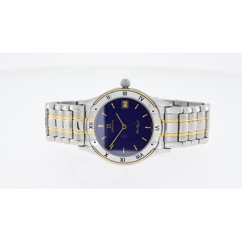 93 - ZENITH PORT ROYAL QUARTZ WATCH, circular blue dial with baton hour markers, date aperture at 3 o'clo... 