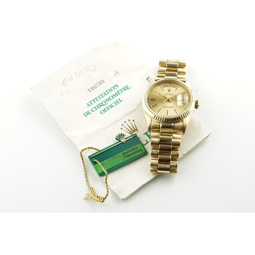 209 - ROLEX OYSTER PERPETUAL DAY-DATE 18CT GOLD 'DOUBLE QUICK' W/ GUARANTEE PAPERS REF. 18238 CIRCA 1989, ... 