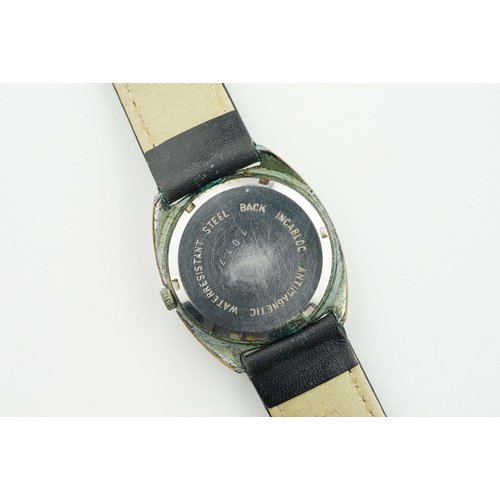 306 - JAQUET-DROZ DATE WRISTWATCH, circular black dial with hour markers and hands, 34mm case with a crown... 