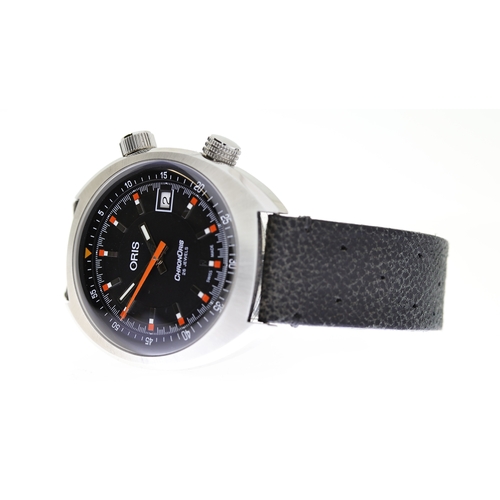 1 - ORIS CHRONORIS AUTOMATIC WITH BOX AND GUARANTEE, circular black dial with baton orange hour markers,... 