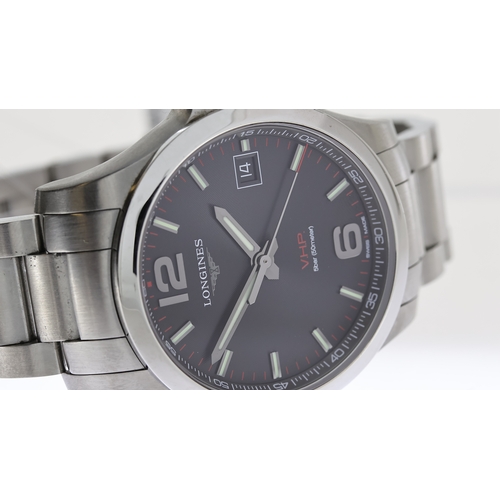 102 - LONGINES VHP CONQUEST REF L3.716.4, approx 40mm grey dial, baton hour markers, date aperture at 3 o'... 