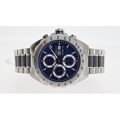 107 - TAG HEUER  X FORMULA 1 CALIBRE 16 CHRONOGRAPH REF CAZ2015-0, approx 42mm blue dial, baton hour marke... 