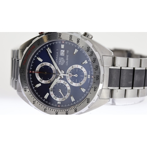 107 - TAG HEUER  X FORMULA 1 CALIBRE 16 CHRONOGRAPH REF CAZ2015-0, approx 42mm blue dial, baton hour marke... 