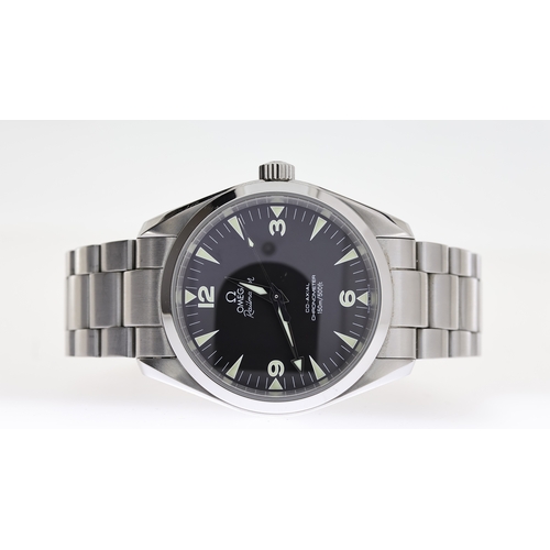 11 - RARE OMEGA RAILMASTER 39 CO-AXIAL BOX AND PAPERS 2004 REFERENCE 2503.52.00, circular black dial with... 