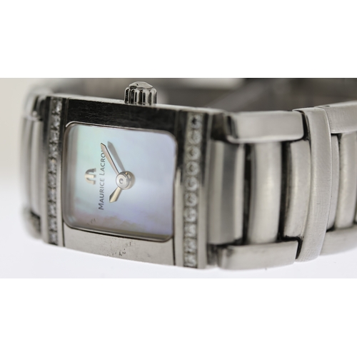 125 - LADIES MAURICE LACROIX REF 32823, approx 16mm mother of pearl dial, stainless steel bezel and case, ... 