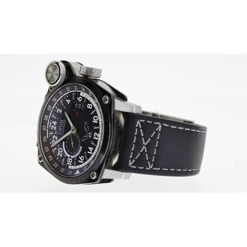 134 - ORIS AUTOMATIC BLUE EAGLE REF 7631-46, 45mm black pie pan dial, Breguet hour markers, date aperture ... 